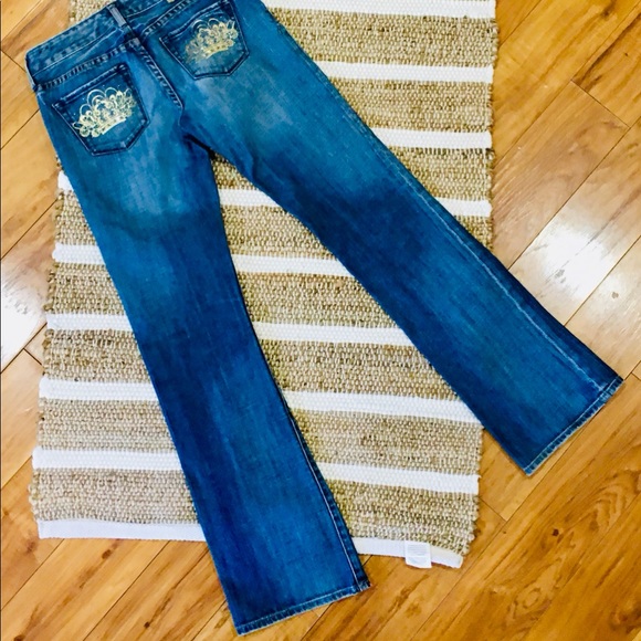 Express vintage denim jeans gold pocket boot cut -size 0 - fits like siz… - Picture 8 of 11